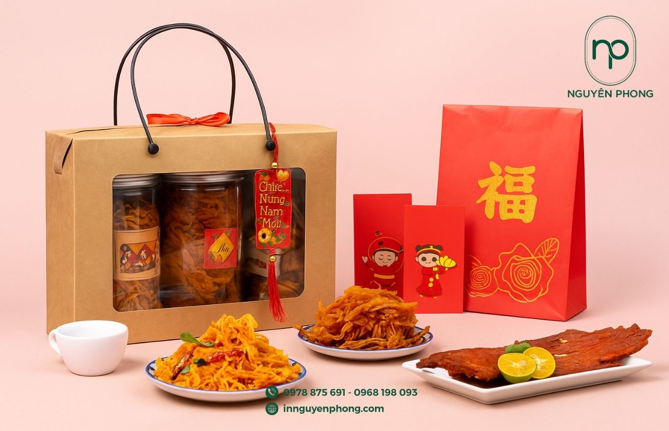 Mẫu túi giấy đựng thịt khô vị Tết